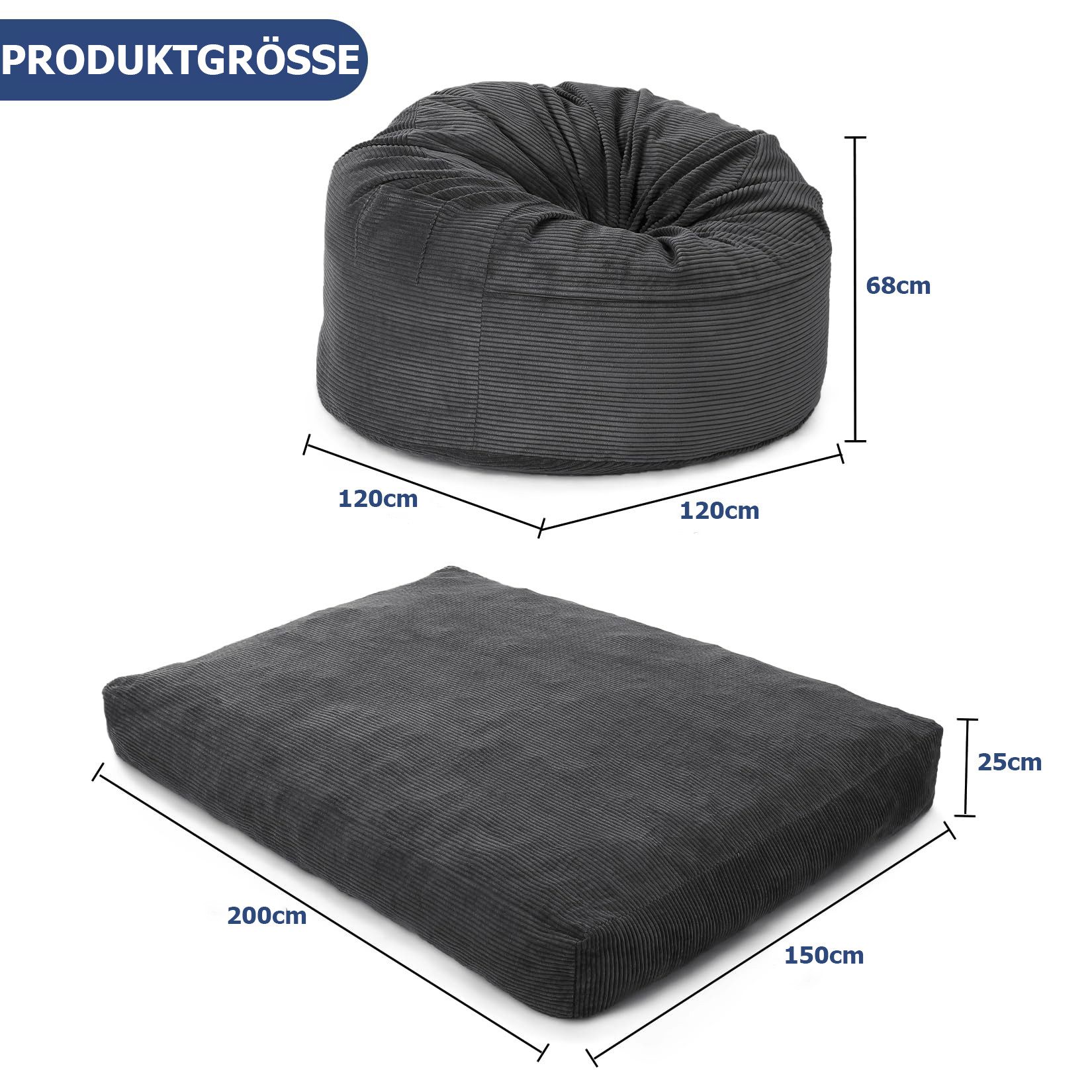 GarveeMore Sitzsack Sessel Bodensessel Beanbag aus Cord für Erwachsene & Kinder