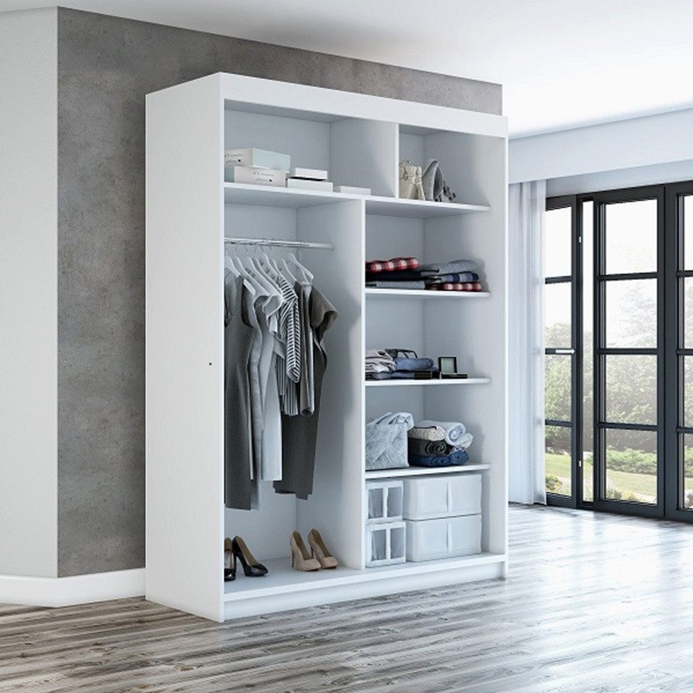 A&J MöbelLand GmbH Schiebetürenschrank MITT 2-türig Schrank mit Spiegel (nur für kurze Zeit! TOP ANGEBOT! Geräumiger Schrank mit viel Stauraum:6 Regalen und 1 Kleiderstange – -ideal zur Aufbewahrung von Kleidung und Accessoires. TOP PRODUKT! Farbe und Größe (120 cm, 160 cm, 180 cm) zur Auswahl -wählen Sie das ideale Modell für Ihr Schlafzimmer!, Kleiderschrank mit Regalen) Breite: 120 cm, 160 cm, 180 cm Höhe: 215 cm, Tiefe: 59,5 cm