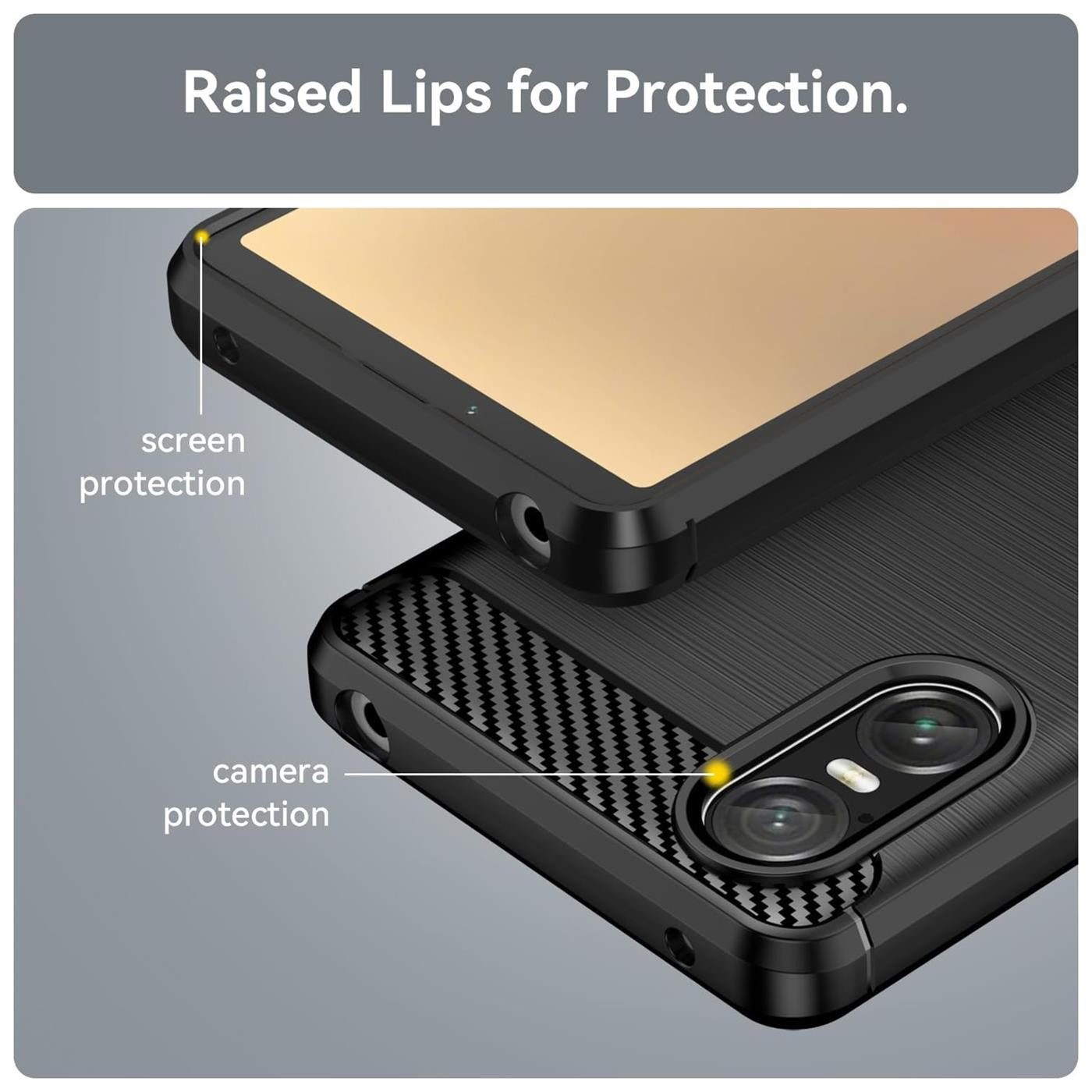 CoolGadget Handyhülle Carbon Handy Hülle für Sony Xperia 10 VI 6,1 Zoll, robuste Telefonhülle Case Schutzhülle für Sony Xperia 10 VI 2024 Hülle