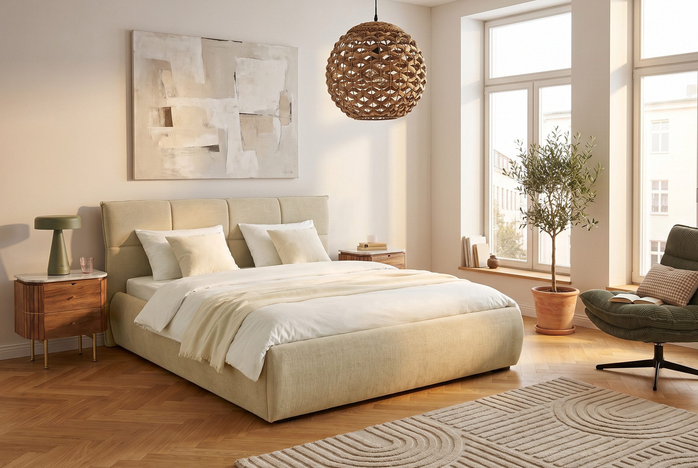 ATLANTIC home collection Polsterbett Narin in verschiedenen Größen, modernes gepolstertes Kopfteil mit stillvollen Akzenten