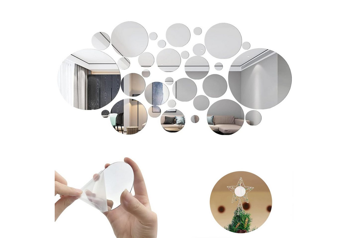Kaket 3D-Wandtattoo 32 Stück Spiegel Wandaufkleber,Selbstklebend Wandspiegel Aufkleber, für Schlafzimmer Wohnzimmer