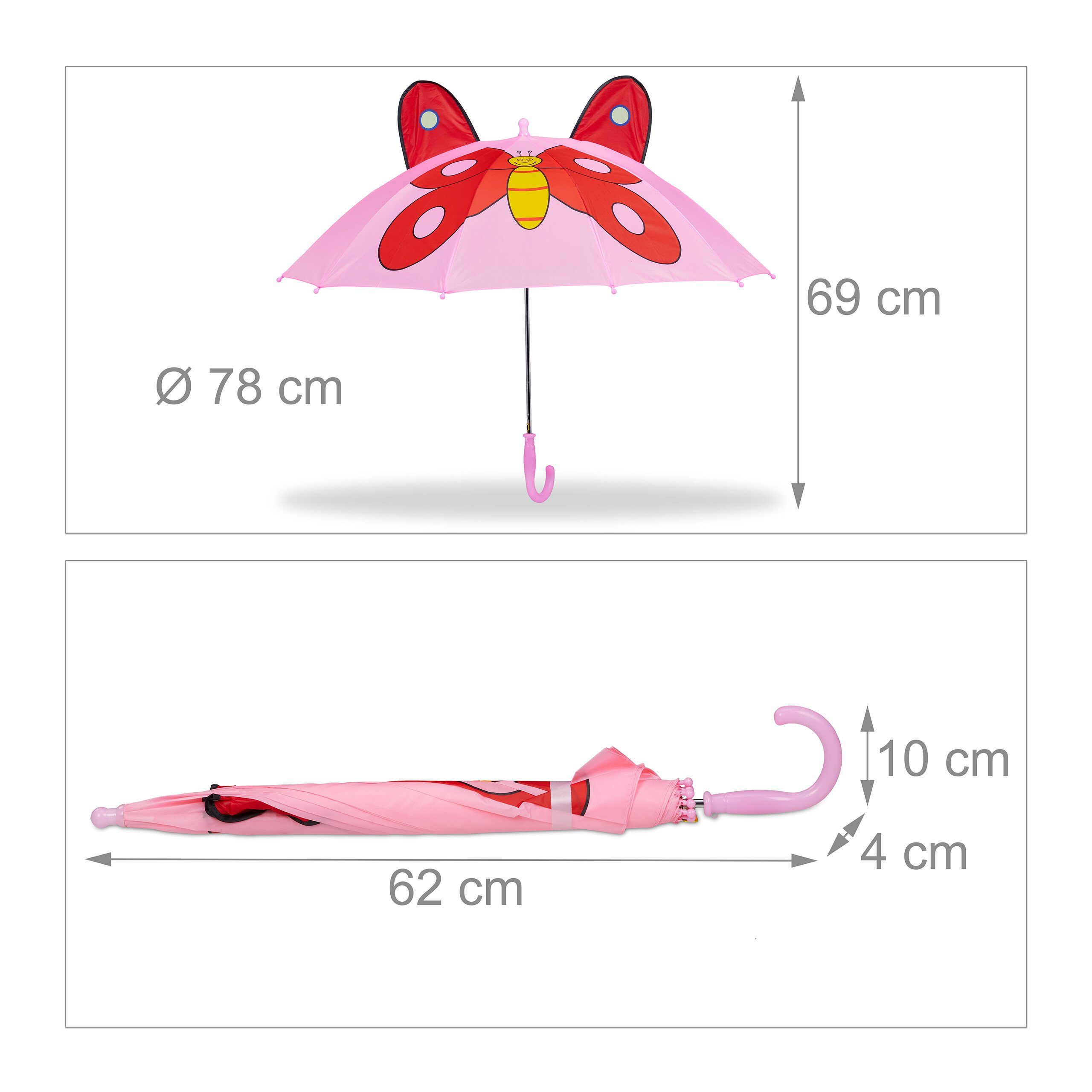 Regenschirm "Schmetterling" Stockregenschirm Kinder relaxdays