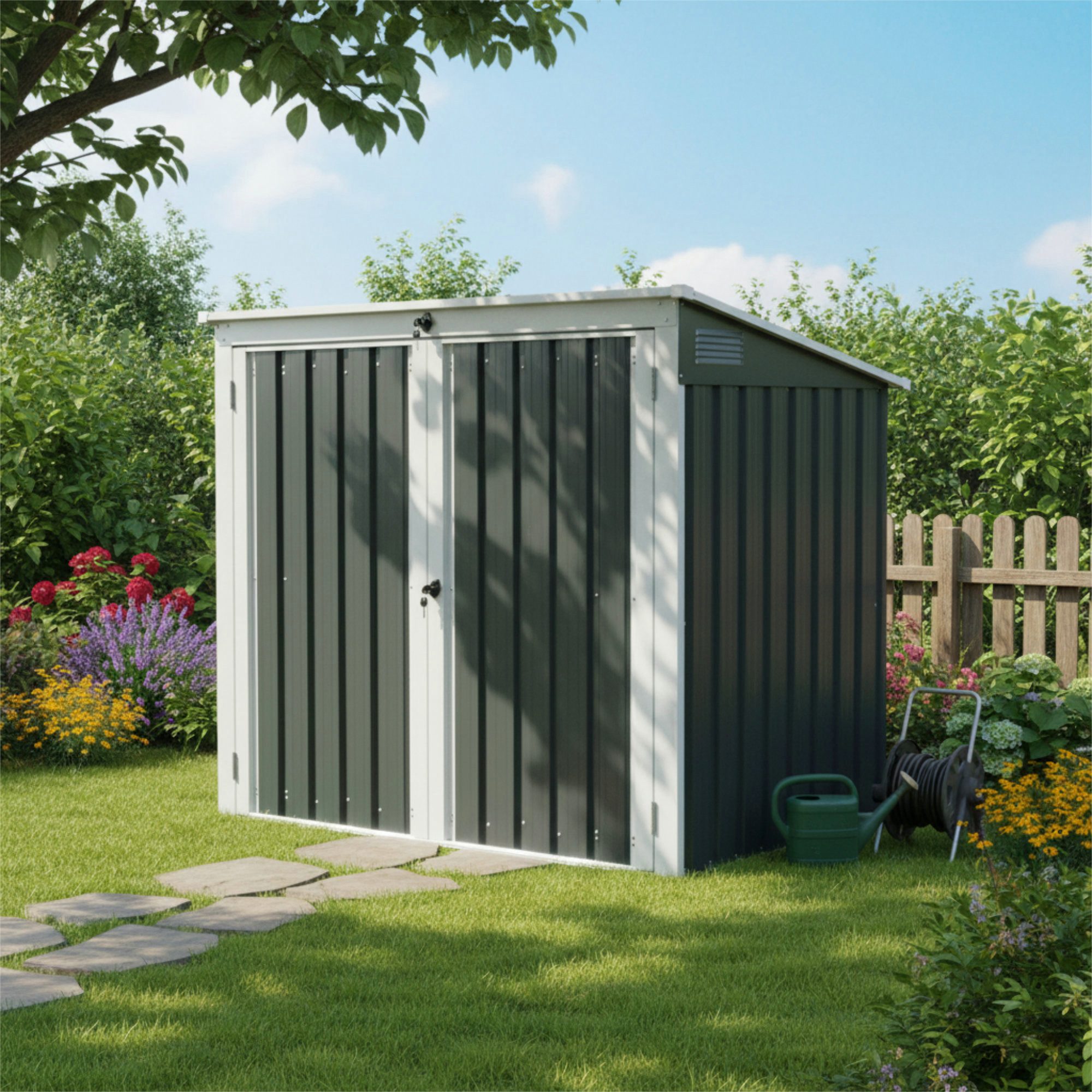 Zelsius Garten-Geräteschrank Gartenschrank 158 x 101 x 134 cm, Anthrazit, Metall Geräteschrank, BxT: 158x101 cm