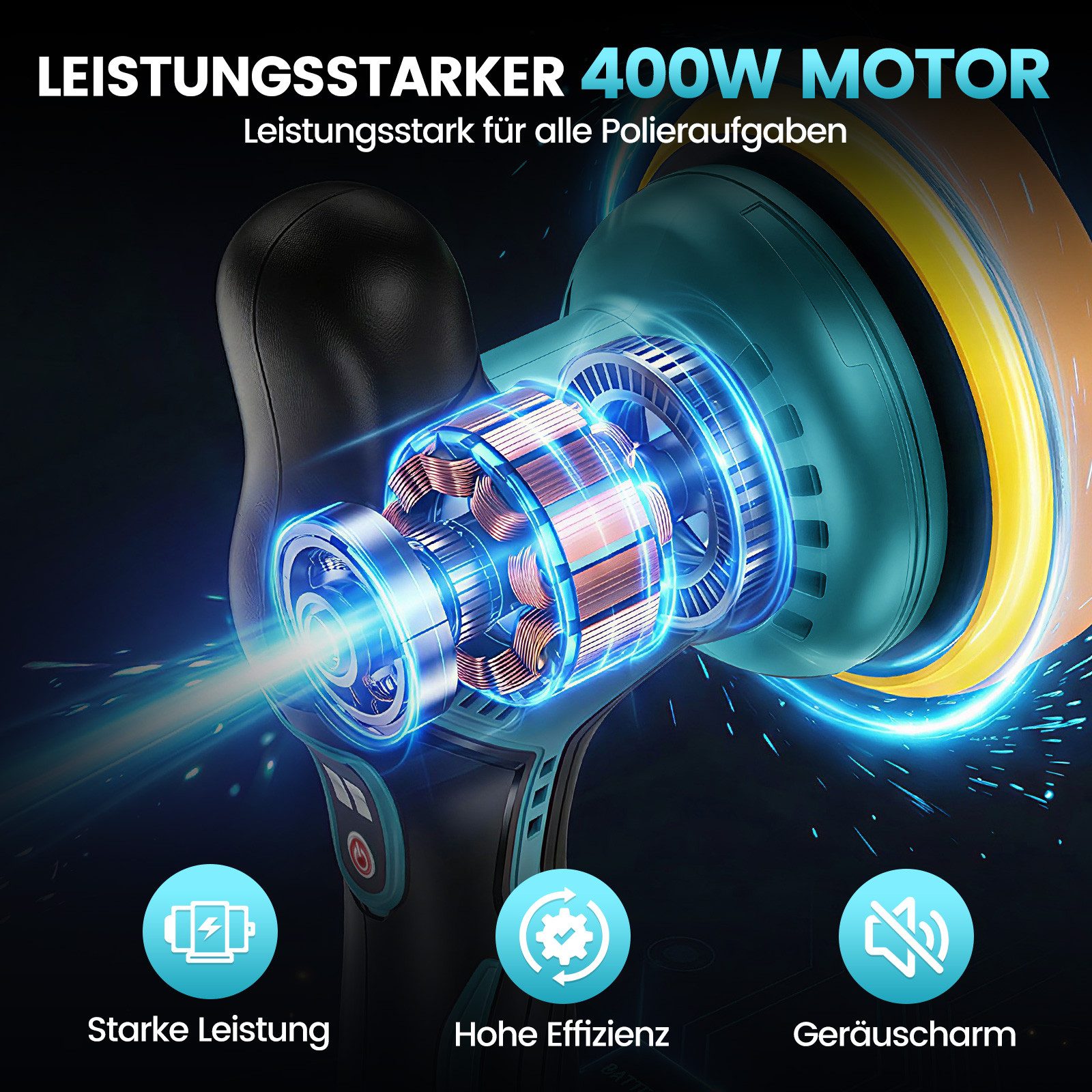 Bundviel Akku-Poliermaschine 150mm Exzenterpolierer 8 Geschwindigkeiten Polishing Schnurlos, 2800 min. U/min, 6000 max. U/min, Ø 150 mm, Multifunktions-Reinigungs- & Poliermaschine für Auto, Möbel & mehr