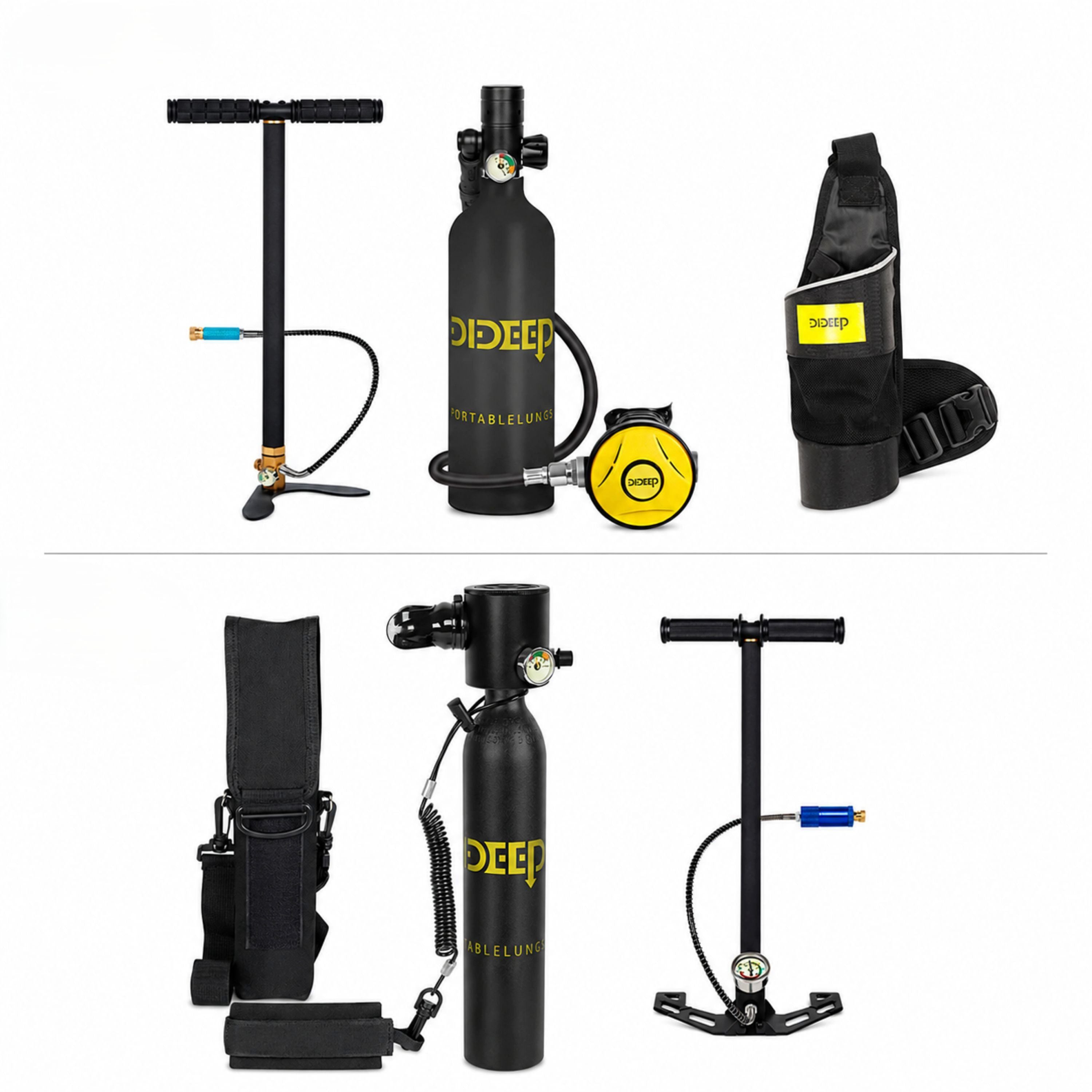 Tauchset Premium Tauchflasche mit Pumpe 0,5 oder 1L, Tauch Zubehör