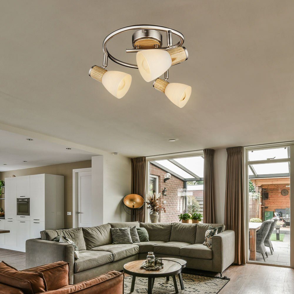 GLOBO LIGHTING Deckenspot, Leuchtmittel nicht inklusive, Holz Decken Strahler Leuchte Wohn Zimmer Beleuchtung Glas Spot