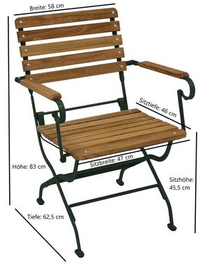 DEGAMO Garten-Essgruppe PASSAU, (3-tlg), (2x Sessel, 1x Tisch 70x70cm), Gestell grün + Robinie, klappbar
