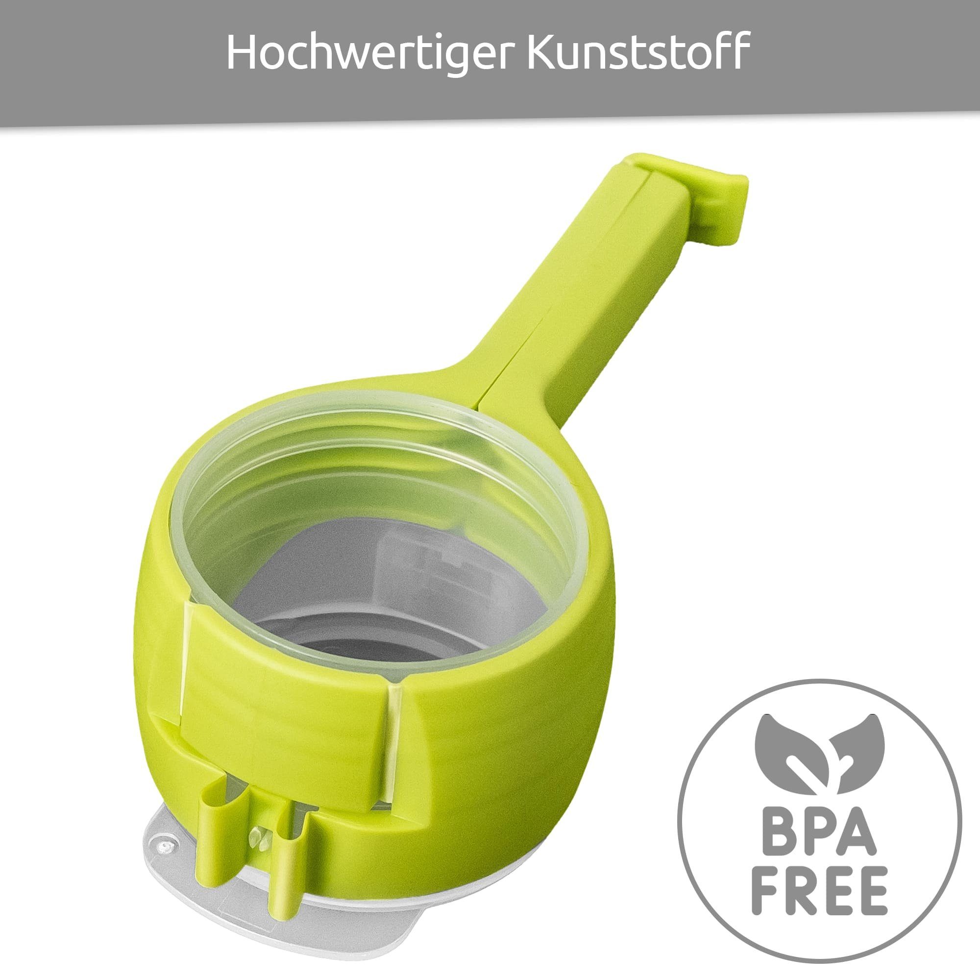 Wüllner + Kaiser mit Ausschüttöffnung Schüttklemme und (1-tlg), Lebensmittel Verschlussklammer Beutelclip für Grün Deckel