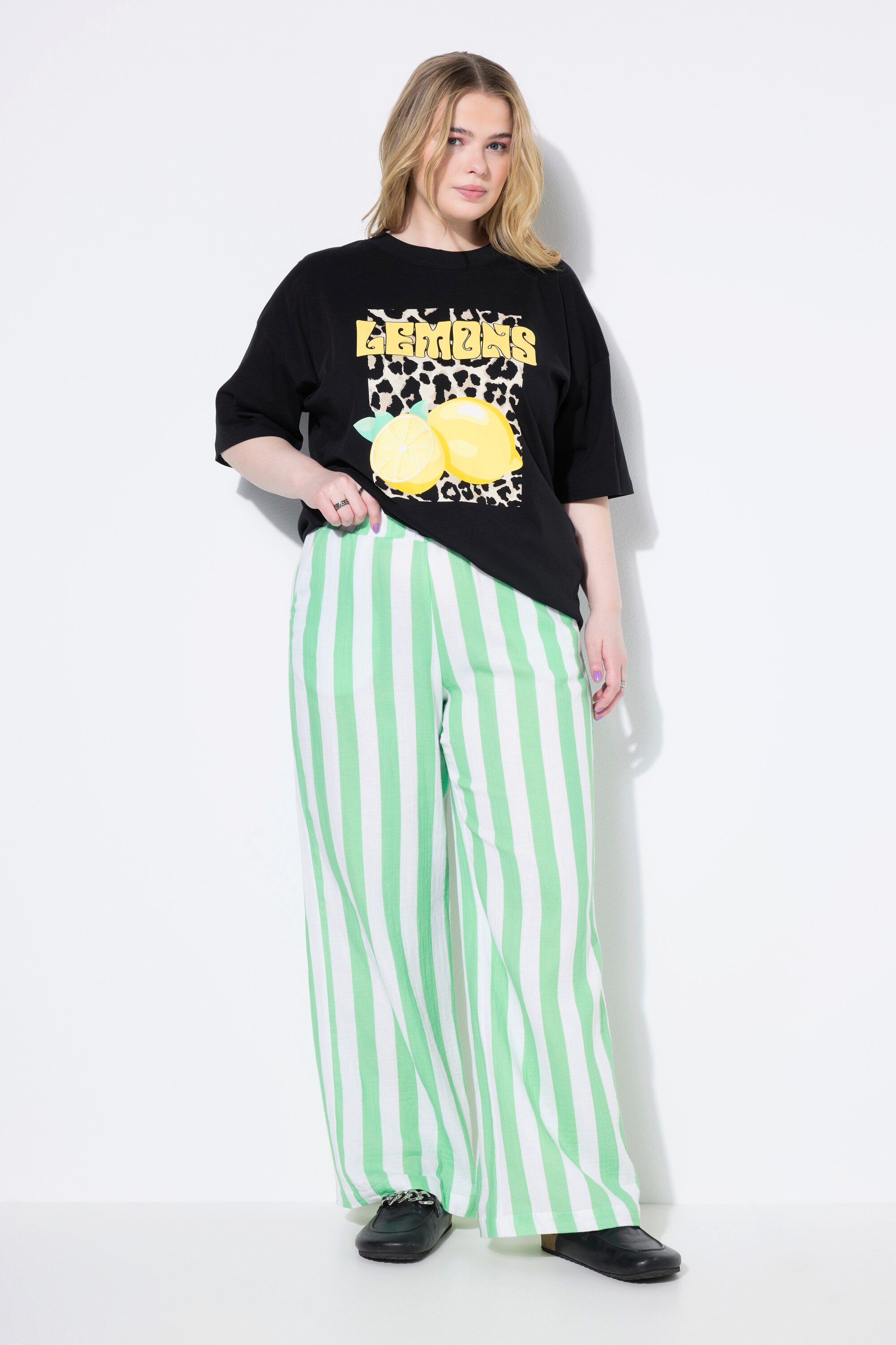 Studio Untold Schlupfhose Musselin-Hose Wide Legs Streifen Elastikbund