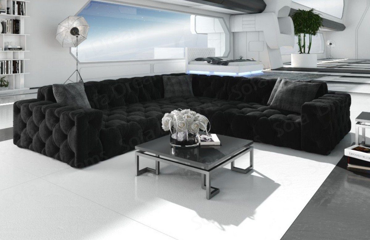 Menorca Sofa Loungesofa Samtsofa L schwarz95 Eckcouch Ecksofa Polsterecksofa Stoffsofa, Dreams Stoff Form Sofa