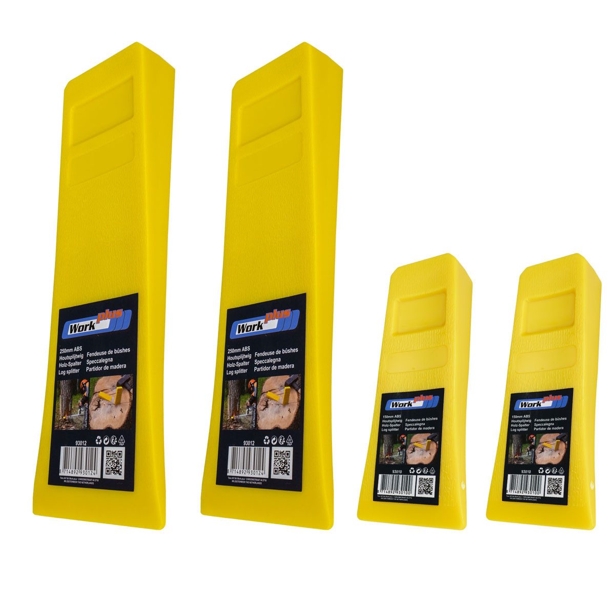 Work plus Fällkeil 4er Set Fällkeil Forstkeil 150mm 250mm Holz Spaltkeil gelb Kunststoff, (4-St), zum Fällen und Spalten