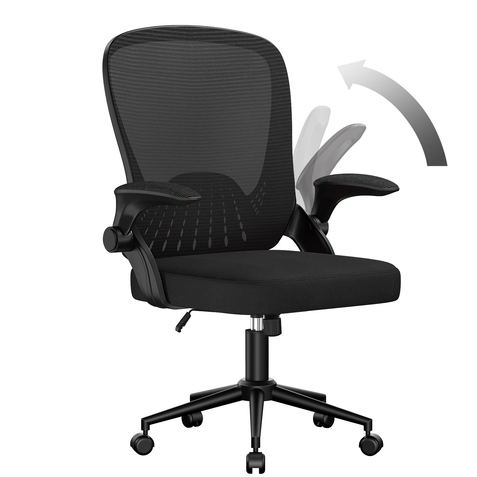 ZAISZE Bürostuhl Ergonomischer Bürostuhl mit 105° Neigung & Metallbasis, C-förmig (Spar-Set), Die Armlehnen lassen sich in einem 90°-Winkel nach oben klappen