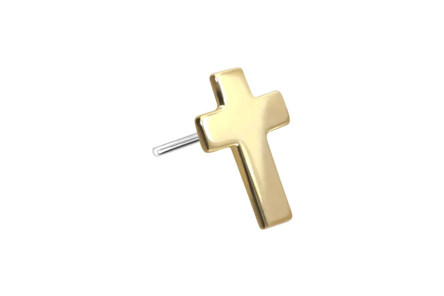 Piercing-Set 14 Karat Gold Aufsatz mit Titan Push Pin KREUZ