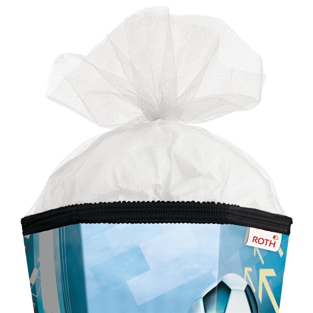 Roth Schultüte Fußball, 85 cm, eckig, mit weißem Tüllverschluss, Zuckertüte für Schulanfang