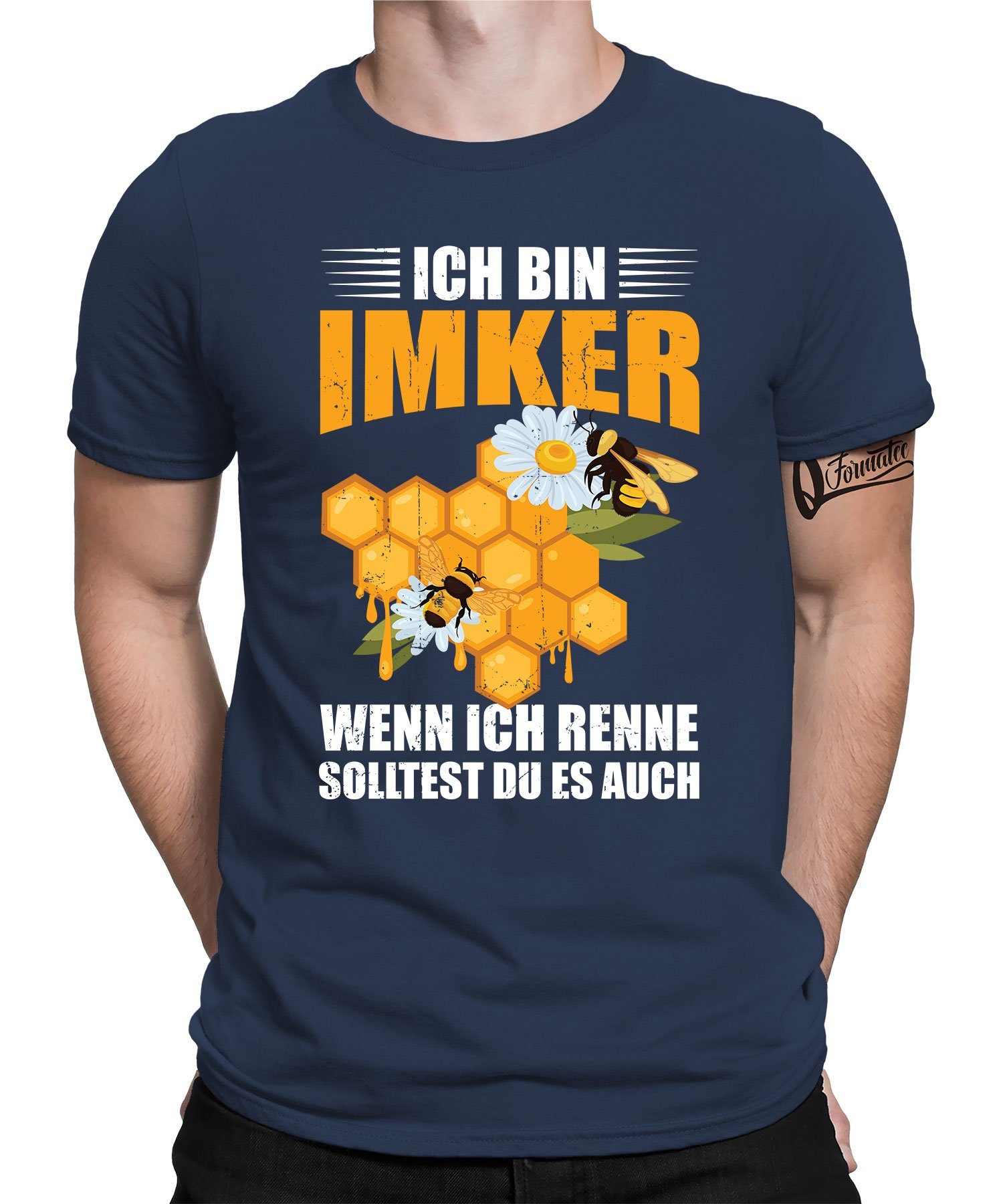 Navy Honig Blau Nektar Biene - (1-tlg) Kurzarmshirt Formatee Quattro bin Imker T-Shirt Ich Imker Herren