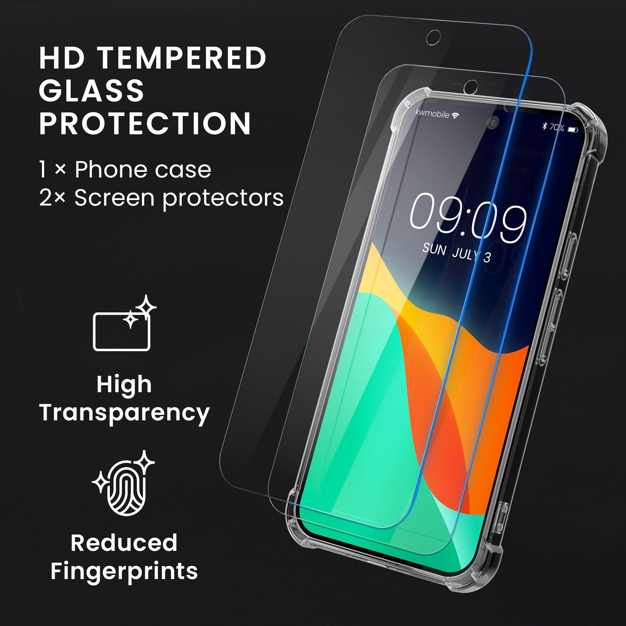 kwmobile Smartphone-Hülle Hülle für Google Pixel 11 Pro XL Case, Handyhülle mit 2x Glas Schutz Folie - Cover Handyhülle – Bild 3 von 5