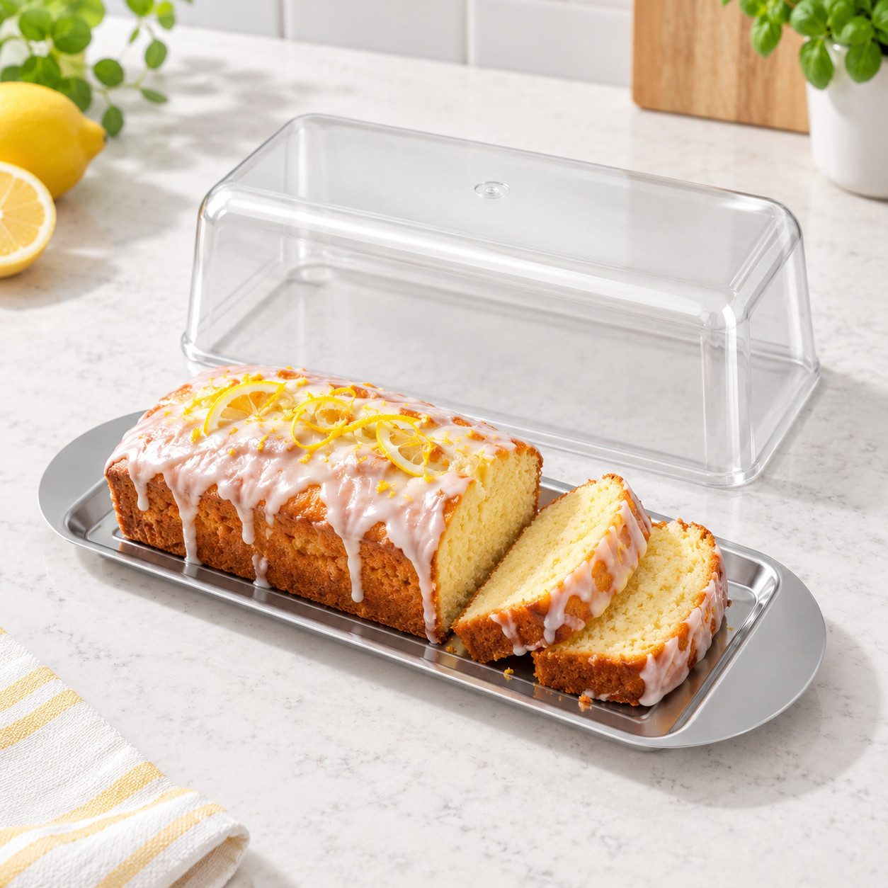 Zenker Kuchenplatte Kuchenplatte mit transparenter Haube 35 × 17 × 10 cm 8034, Edelstahl, (Set bestehend aus Kuchenplatte mit Haube) – Bild 3 von 4