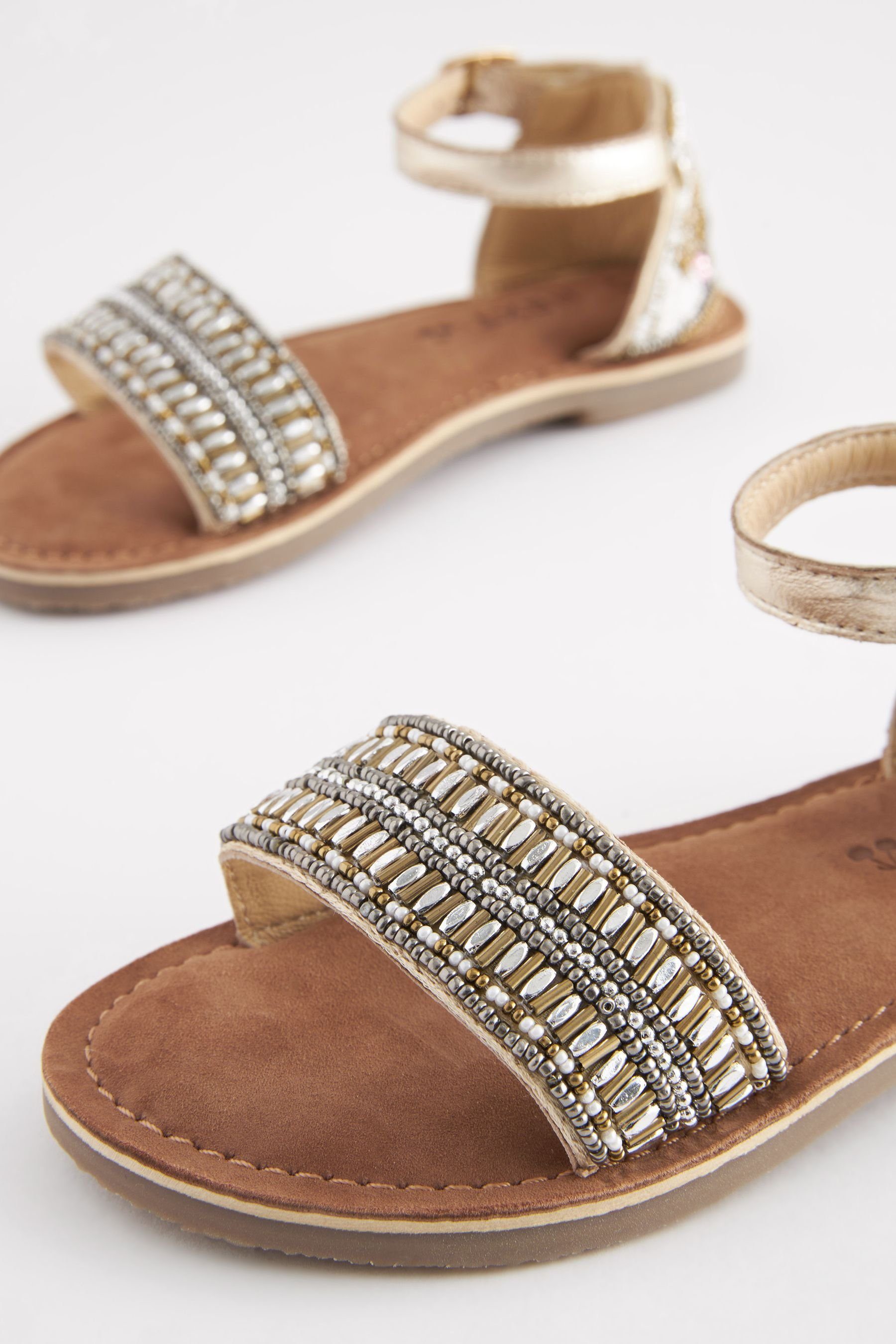 Next Mit Sandalen Sandale Perlen verzierte Gold Leder (1-tlg) aus