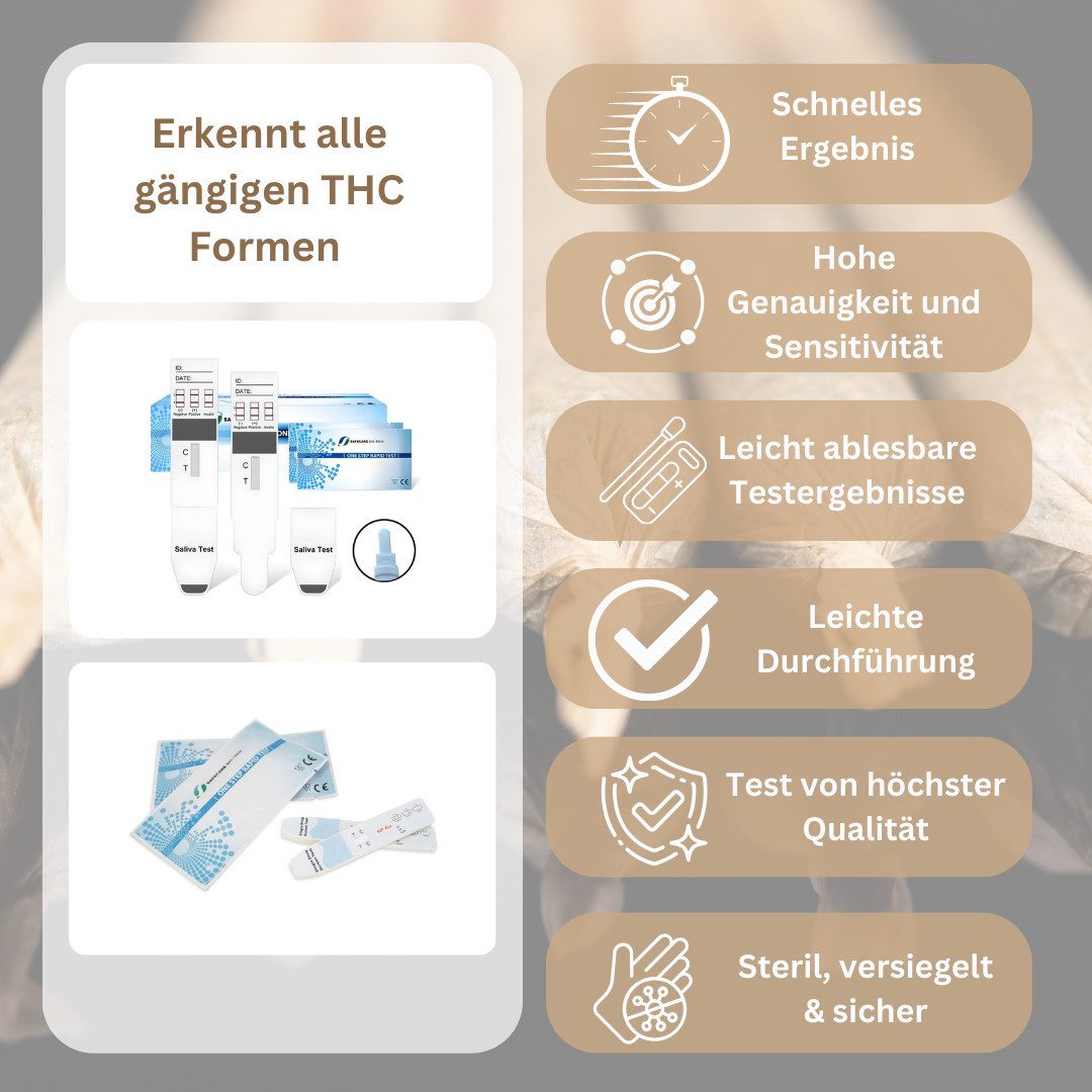 Safecare Bio-Tech Drogen-Schnelltest 10 Drogentest Schnelltest - THC hochsensibler Speicheltest, 1 Messparameter, Speicheltest, Spucktest, Lollytest, 10-tlg., THC-Schnelltest, Hohe Präzision und Zuverlässigkeit
