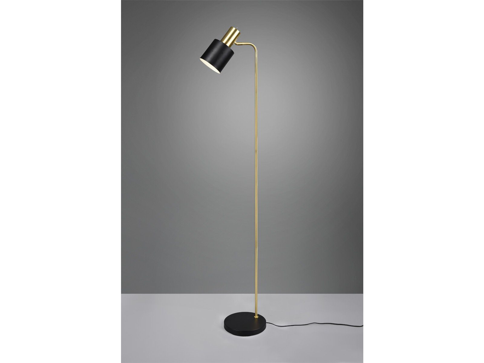 Reality Leuchten LED Stehlampe, Dimmfunktion, LED wechselbar, Warmweiß, schmale Leselampe für Lese-ecke dimmbar mit Lampenschirm Schwarz Gold