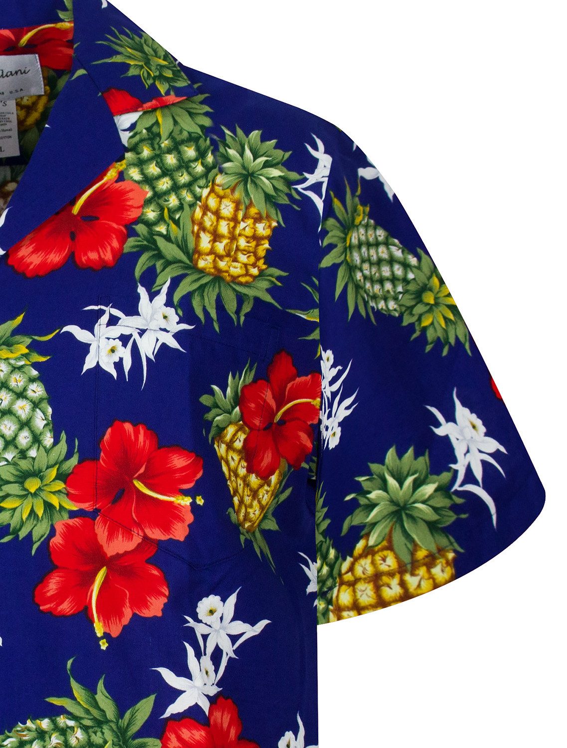 KY's Hawaiihemd "Ananas" Herren Kurzarm Baumwolle Kokosknöpfe Original Hawaii