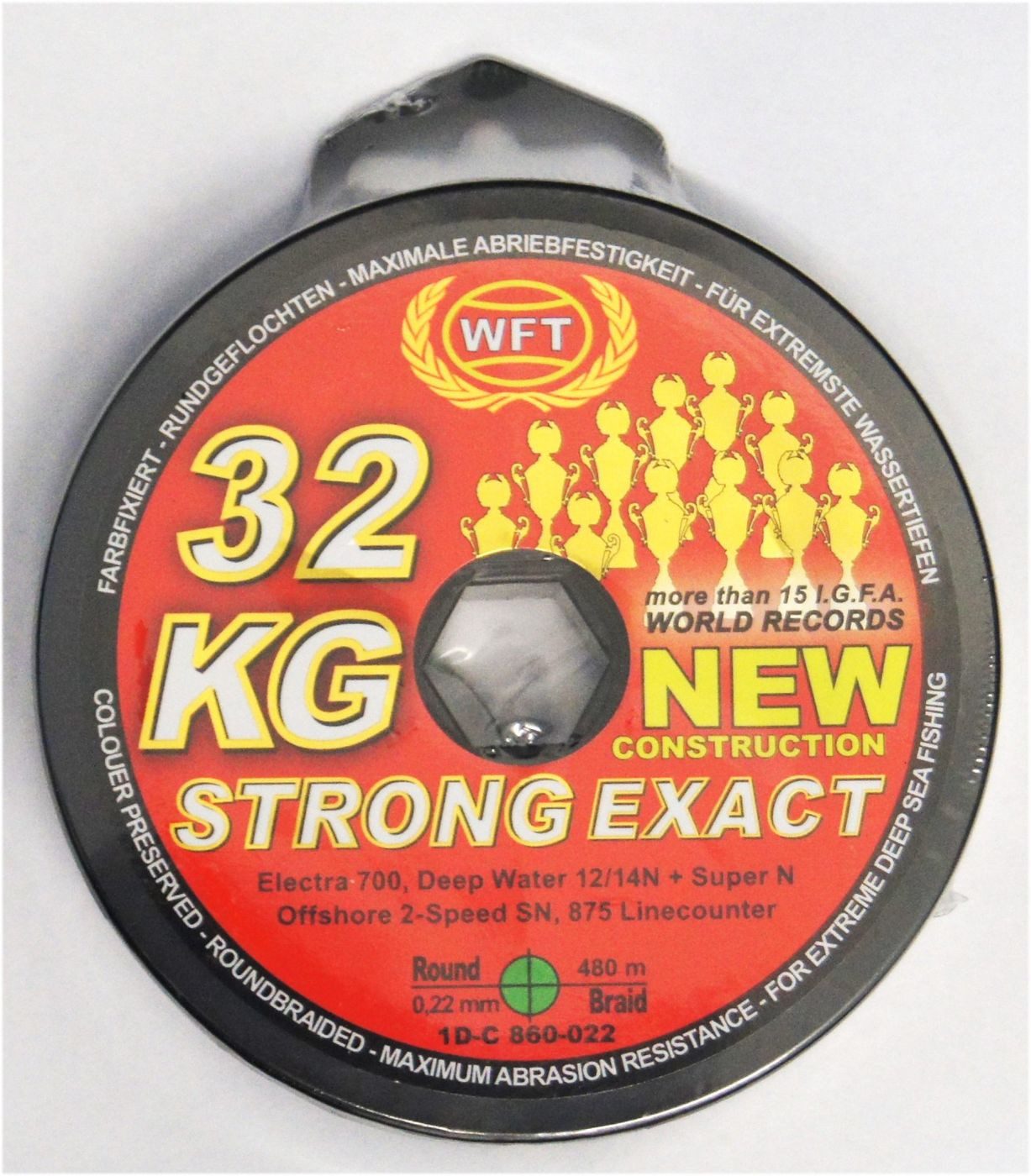WFT Angelschnur WFT KG STRONG EXACT geflochtene Schnur 480m 0,22mm 32kg, (480-St)