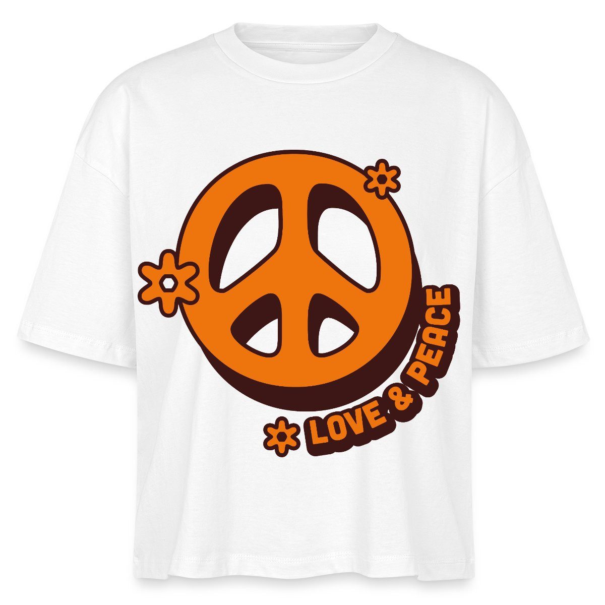 T-Shirt Love And Peace Retro Hippie Style Design Y2K Boxy Shirt Damen