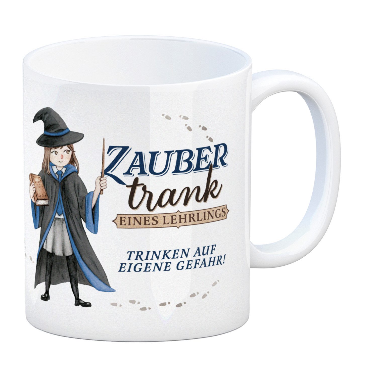 Tasse Zaubertrank Kaffeebecher mit Zauberschülerrin in blau