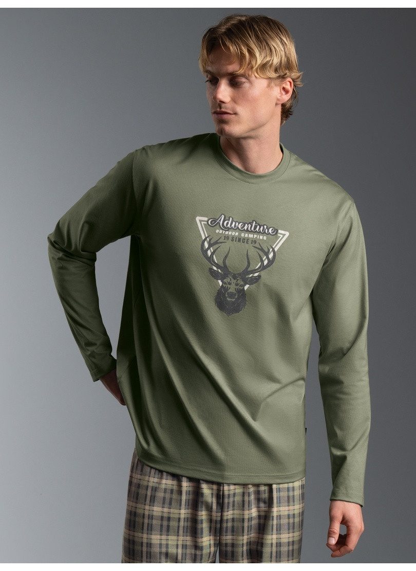 Trigema Longsleeve TRIGEMA Langarmshirt mit abenteuerlichen Hirsch Motiv (1-tlg)