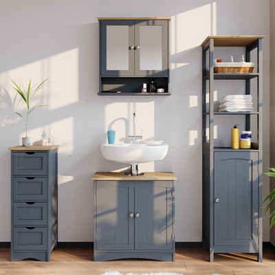 Vicco Midischrank Badezimmerschrank BIANCO Grau Landhausstil