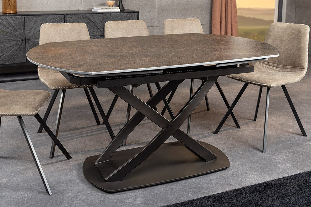 riess-ambiente Esstisch INCEPTION 130-190cm dunkelbraun – oval, Keramik, Rost-Design, Metall (Einzelartikel, 1-St), ausziehbare Platte für 6–8 Personen – ideal für Esszimmer oder Küche