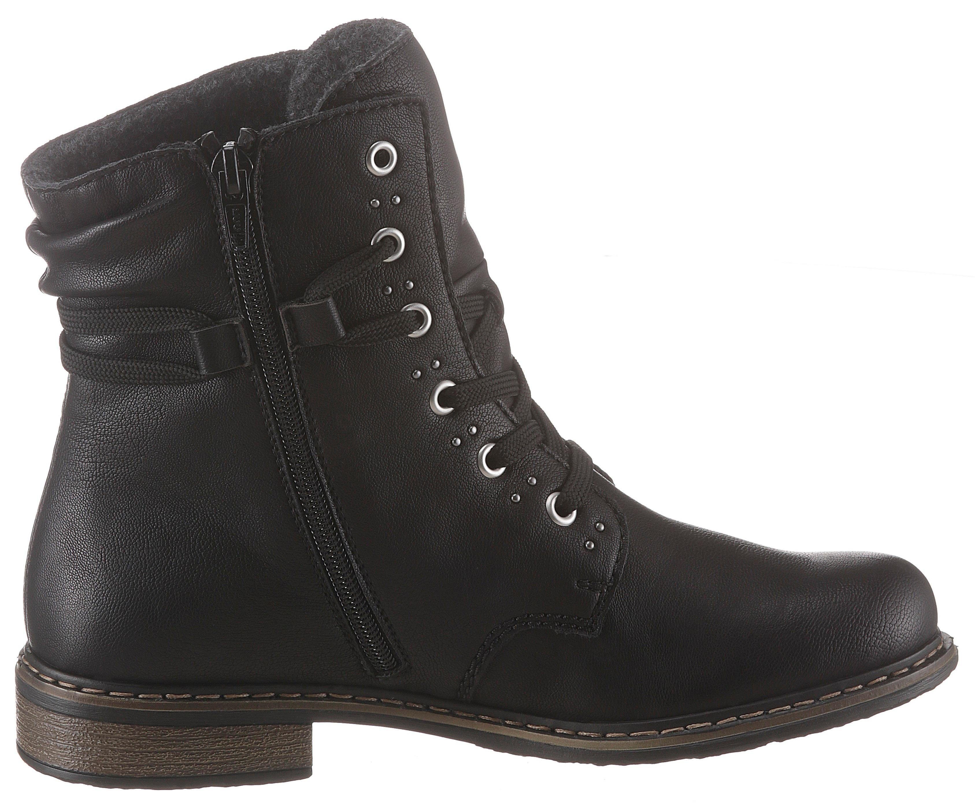 Rieker Schnürboots, Winterboots, Blockabsatz, Stiefelette mit dezenter Nietenverzierung