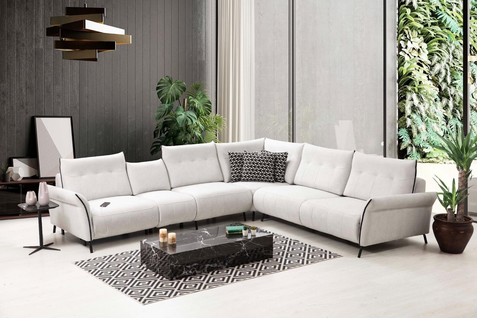 JVmoebel Ecksofa Modernes L-förmiges Ecksofa in Weiß mit Bluetooth-Soundsystem, 3 Teile, Made in Europa