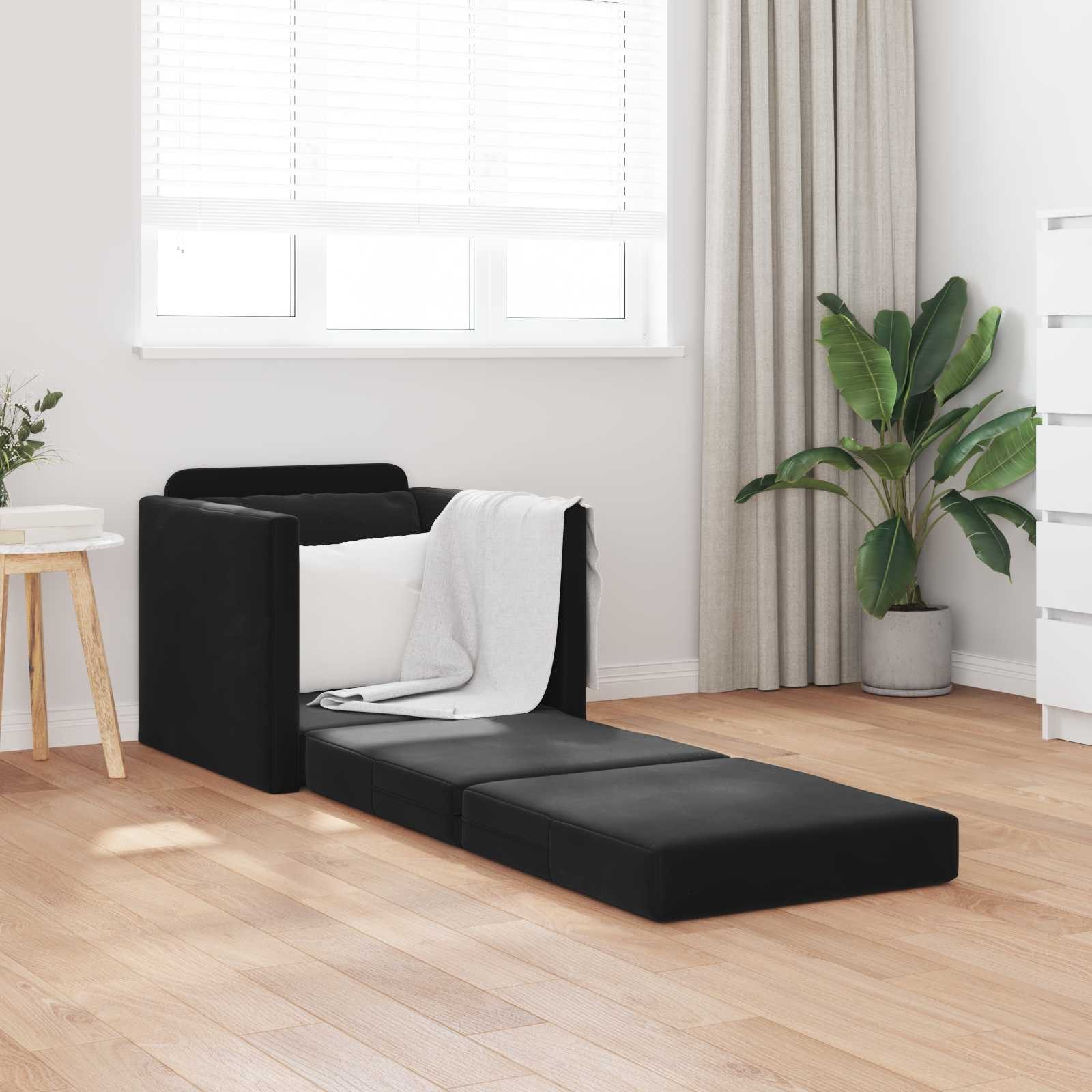 vidaXL Sofa Schlafsofa Schwarz 74 x 77 x 81 cm Samt, 1 Teile – Bild 2 von 5