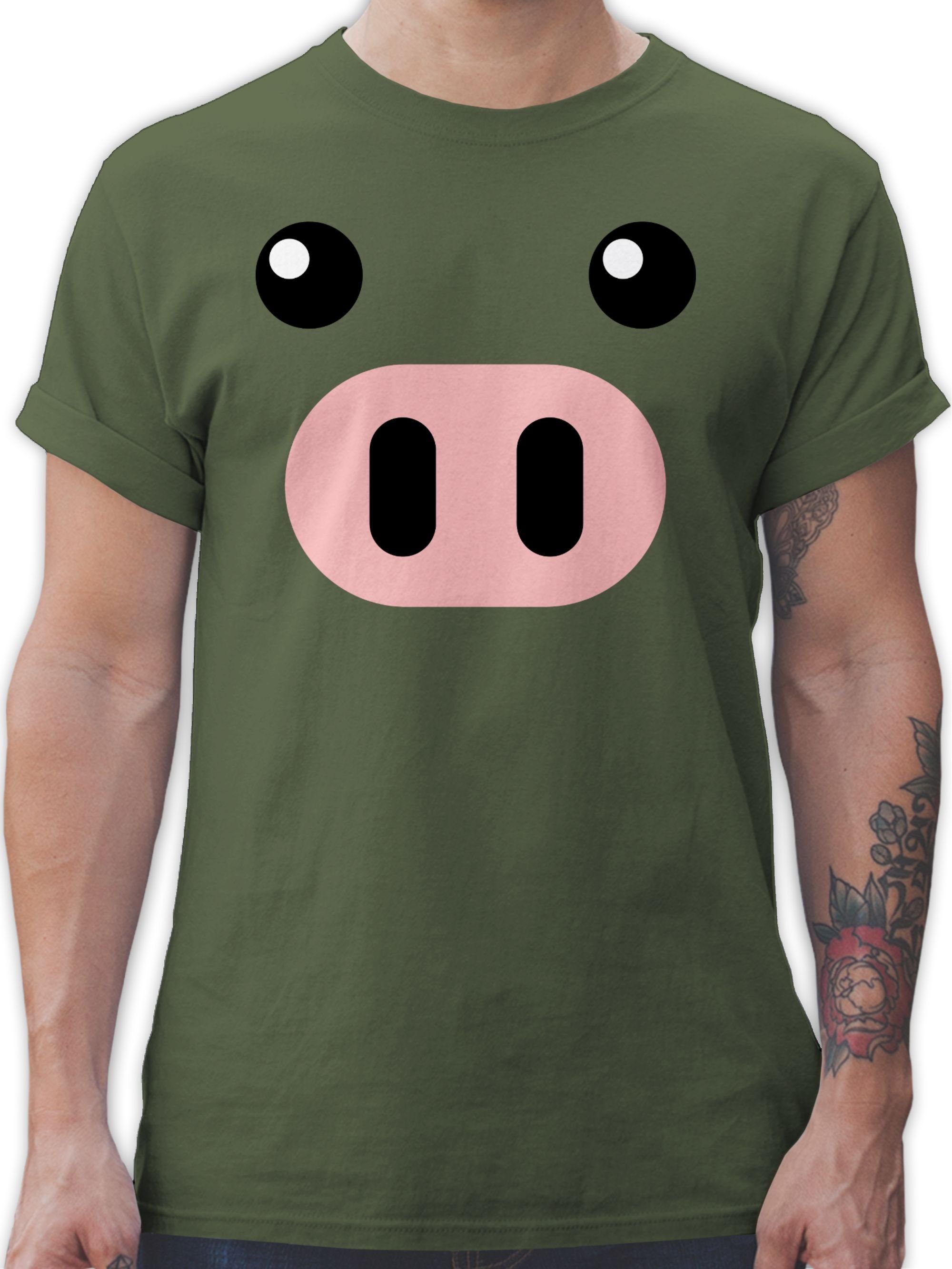 Shirtracer T-Shirt Schwein Kostüm - Schweinchen Schweine Sau Ferkel Pig Schweinebau Karneval Outfit 2 Army Grün