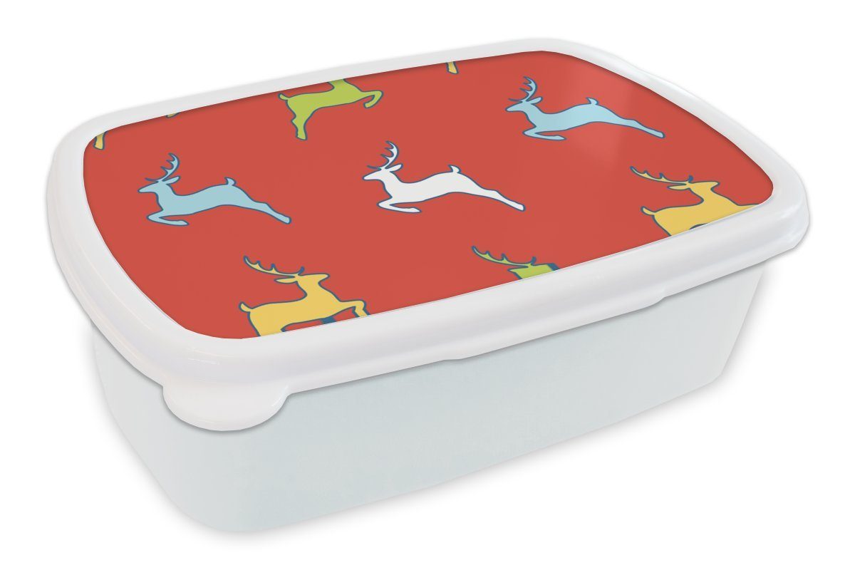 MuchoWow Lunchbox Muster - Rotwild und (2-tlg), Kinder - Mädchen Jungs Rot, und für Kunststoff, Brotdose, für weiß Erwachsene, Brotbox