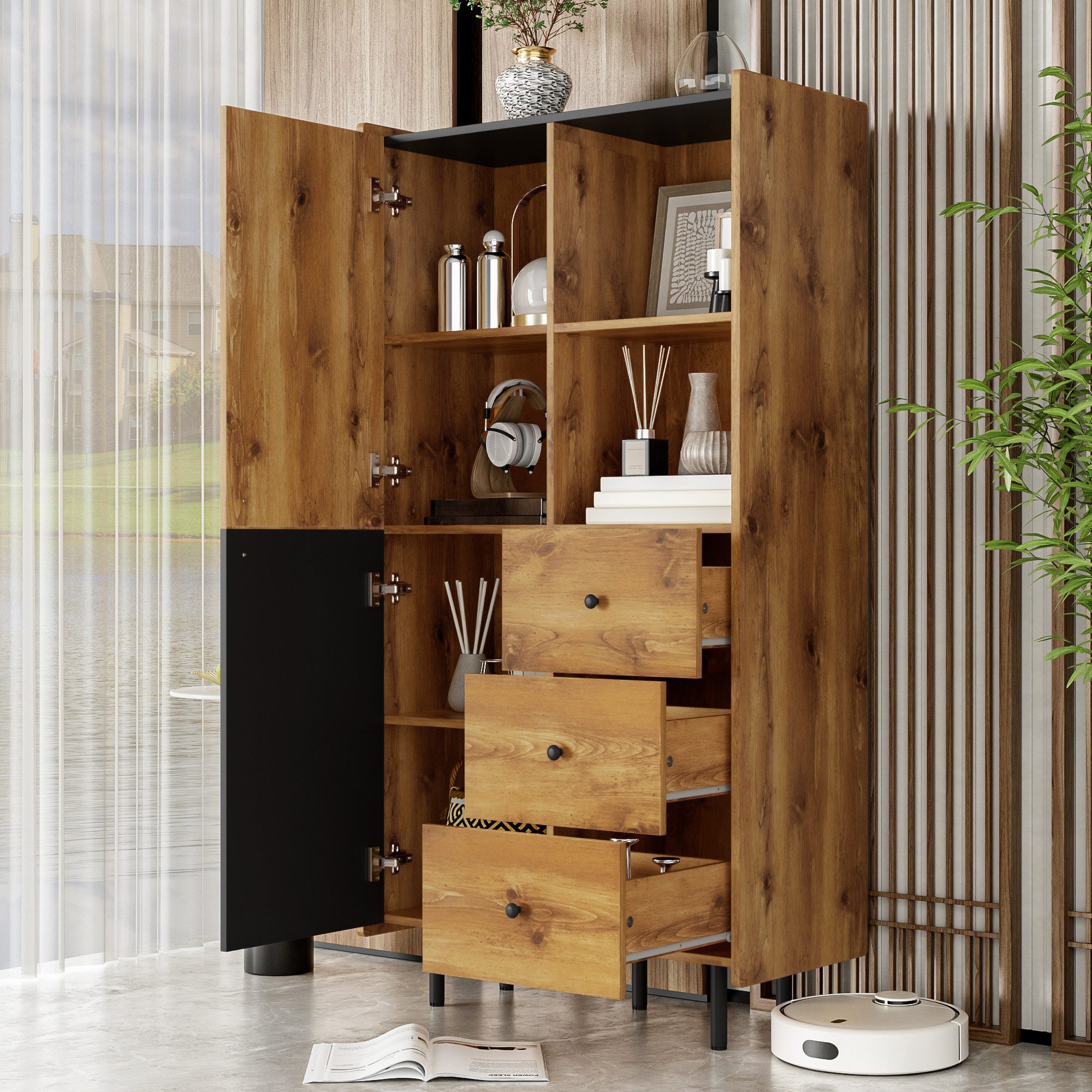 PXloue Highboard mit 2 Türen, 3 günstig online kaufen