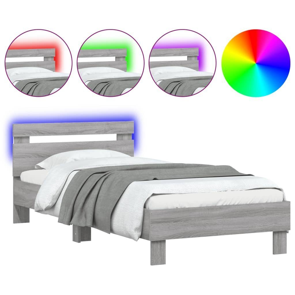 vidaXL Bett Bettgestell mit Kopfteil und LED-Leuchten Grau Sonoma 75x190 cm
