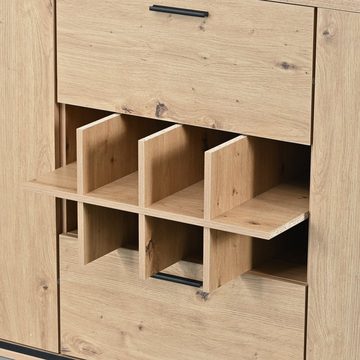 Sweiko Sideboard, Weinschrank mit Glasböden und Weinregal, Schrank mit LED-Beleuchtung