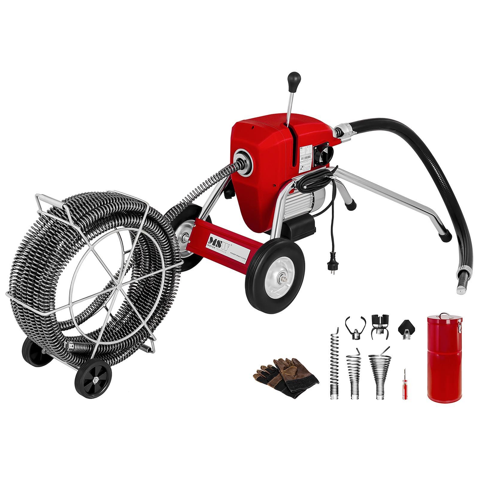MSW Rohrreinigungsspirale Ø 32 mm Rohrreinigungsmaschine 1100 W Länge 18,6m Räder, L: 92.5 cm