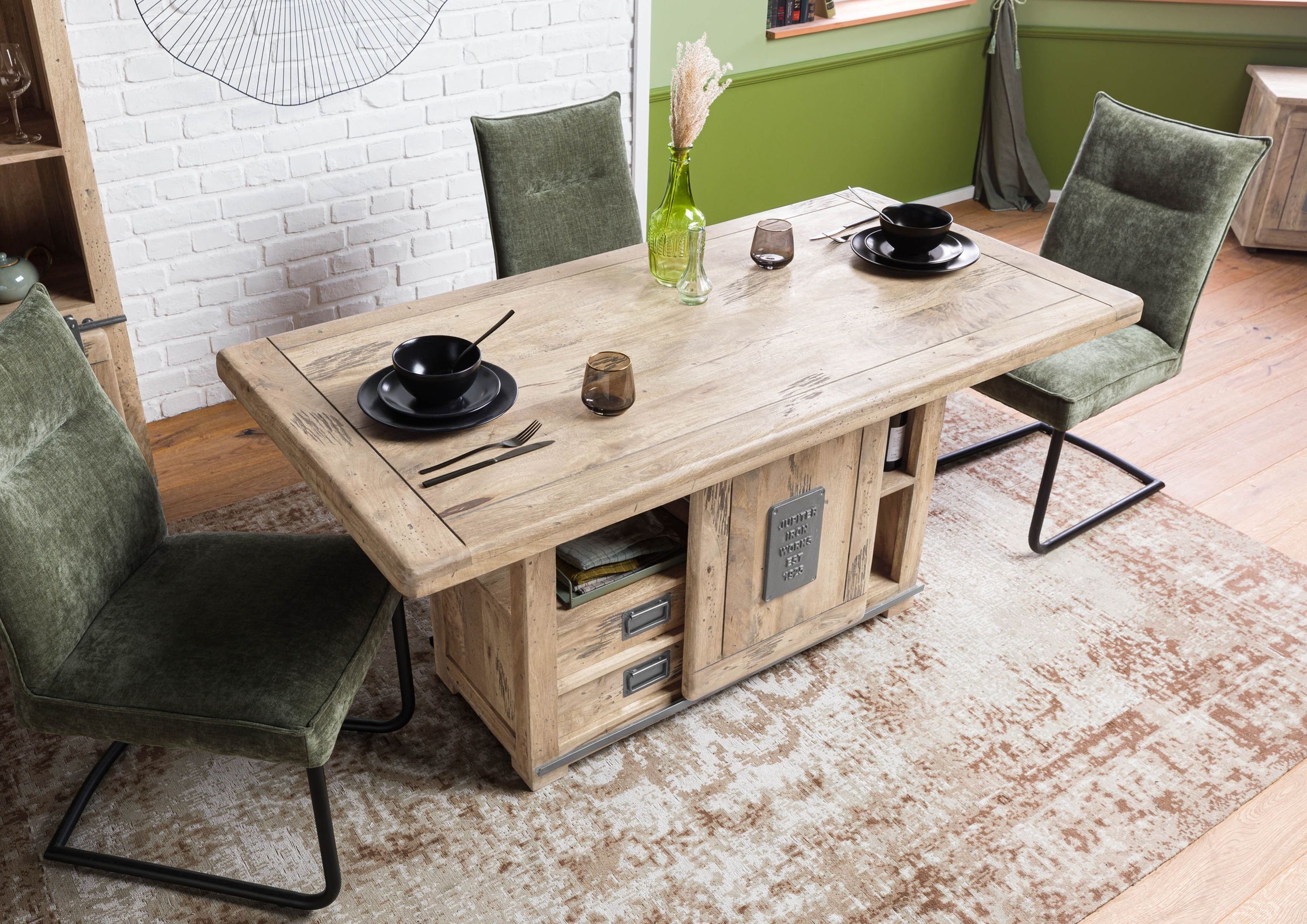 Massivmoebel24 Esstisch Esstisch Mango 160x80x76 whitewash lackiert RAILWAY #313