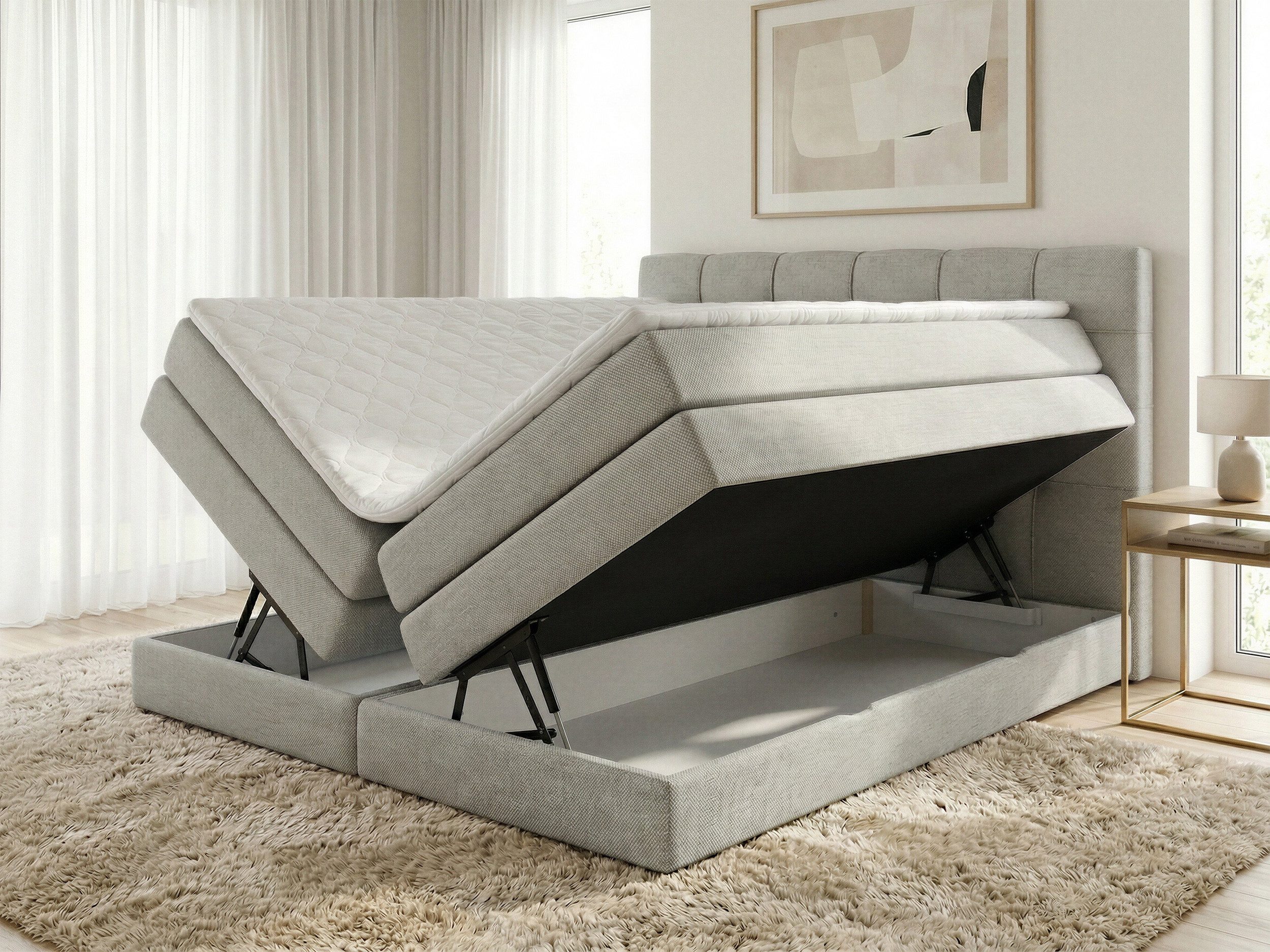 Sofnet Boxspringbett Best XL (2x Bettkästen, Bonellfederkern- und Taschenfederkernmatratze, Topper), Polsterbett, Doppelbett, Webstoff, mit Kopfteil, 140/160/180x200 cm