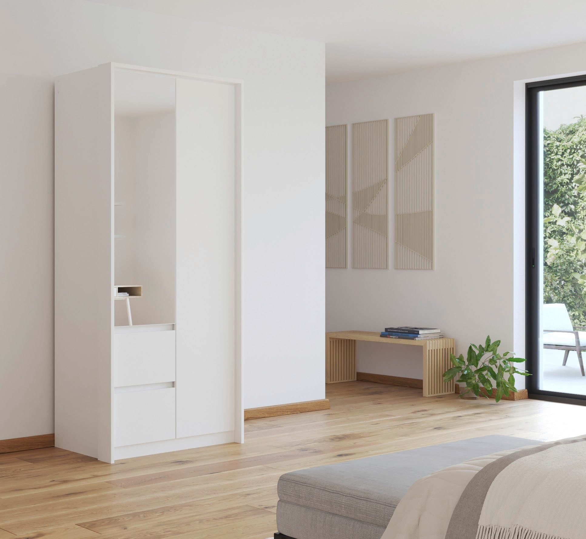 rauch Drehtürenschrank Mainz mit Spiegel und Passepartout optional mit Beleuchtung, Außentüren mit Push-to-Open Funktion