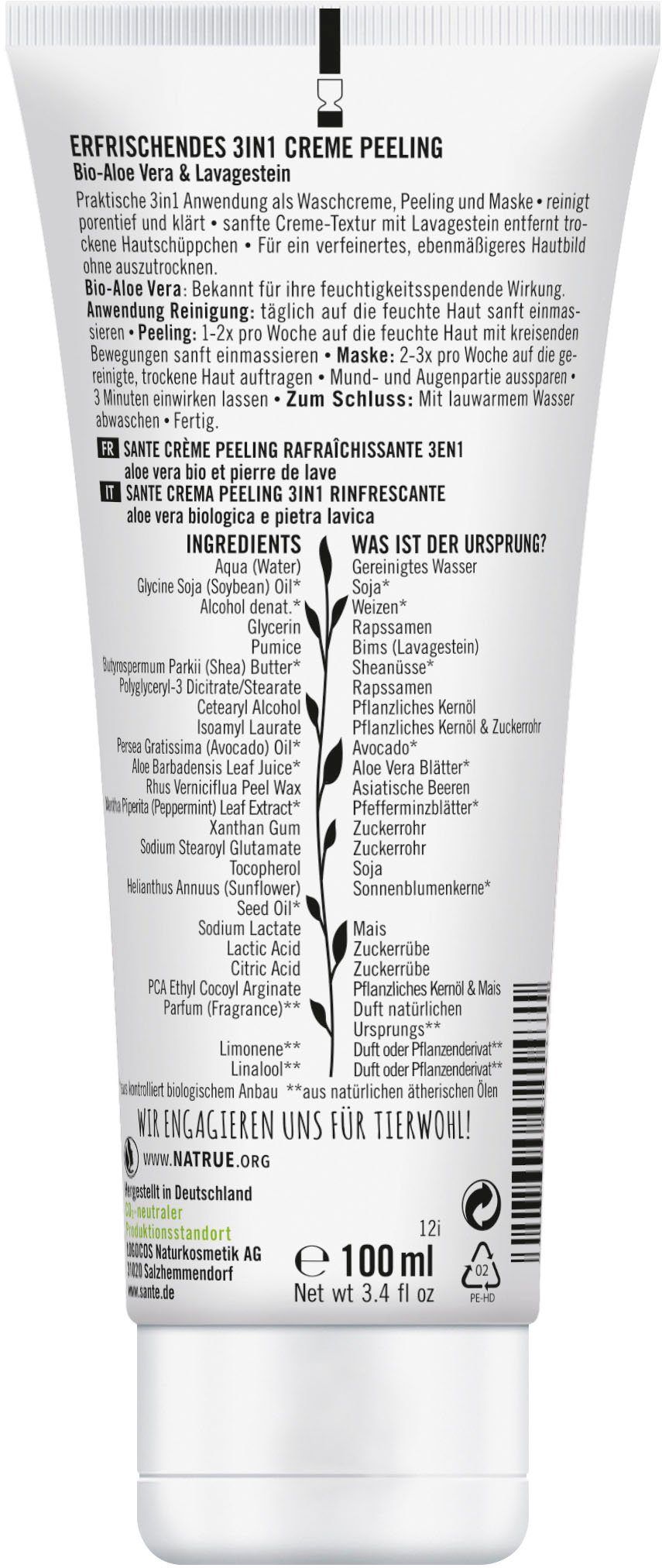 SANTE Gesichtspeeling Erfrischendes Peeling 3in1 Creme