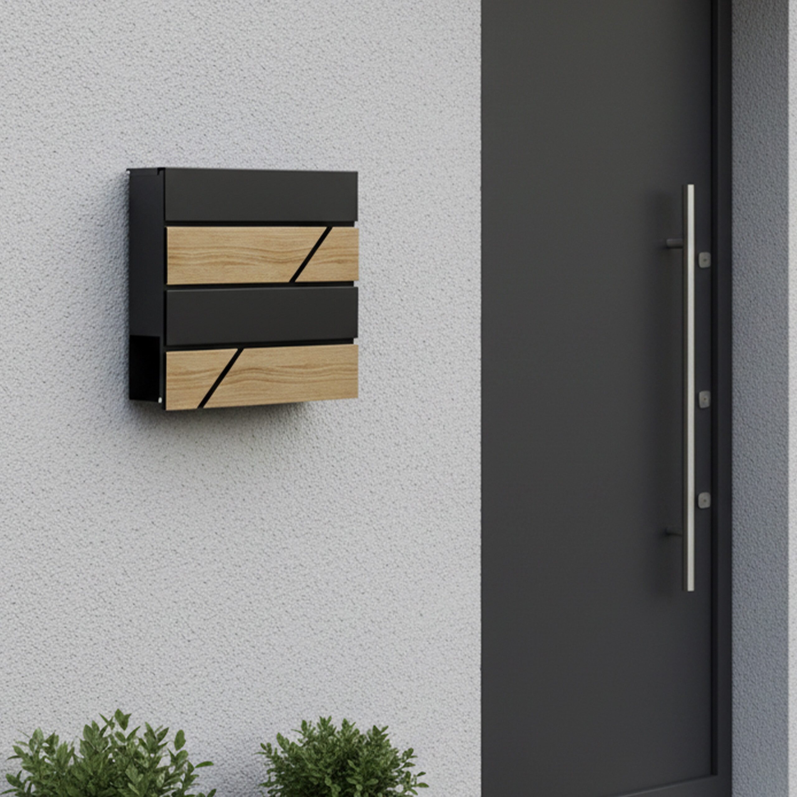 relaxdays Briefkasten Holzoptik mit Zeitungsfach (5-St), Anthrazit – Bild 3 von 5