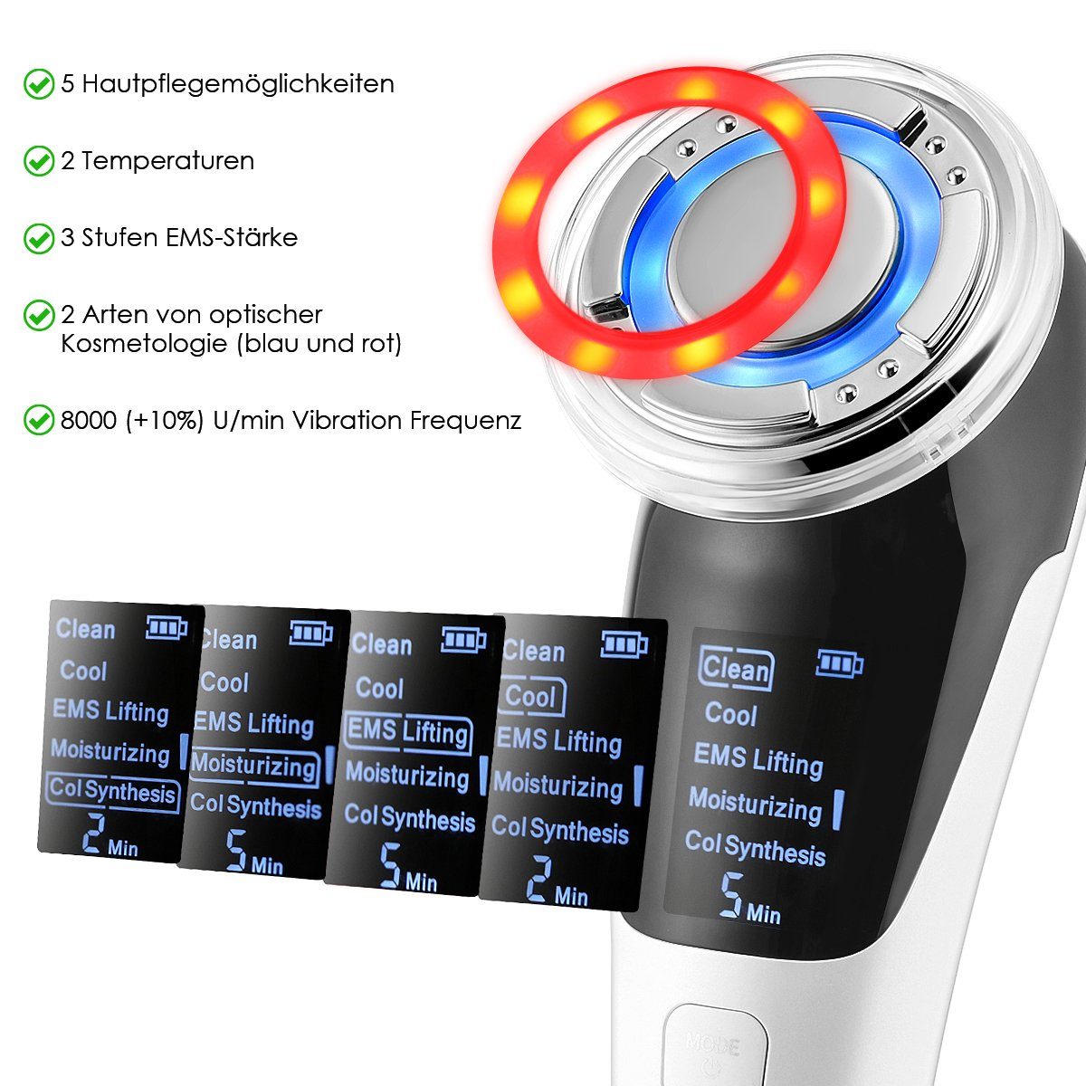 Gesichtsmassagegerät für IN Faltenentferner, Behandlung Heiße/Kühle Anti-aging, 5 ION- 1 mit Photon Gerät Mikrodermabrasionsgerät LETGOSPT EMS