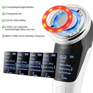 LETGOSPT Mikrodermabrasionsgerät Gerät Faltenentferner, 5 IN 1 Gesichtsmassagegerät für Anti-aging, mit EMS ION- Photon Heiße/Kühle Behandlung