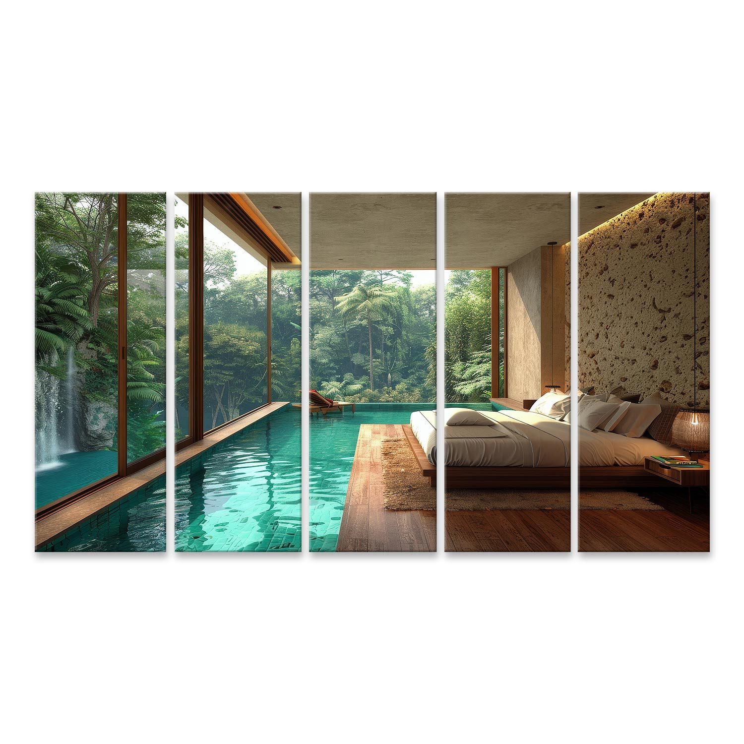 islandburner Leinwandbild Schlafzimmer mit zentralem Pool im Mittelpunkt für einzigartiges