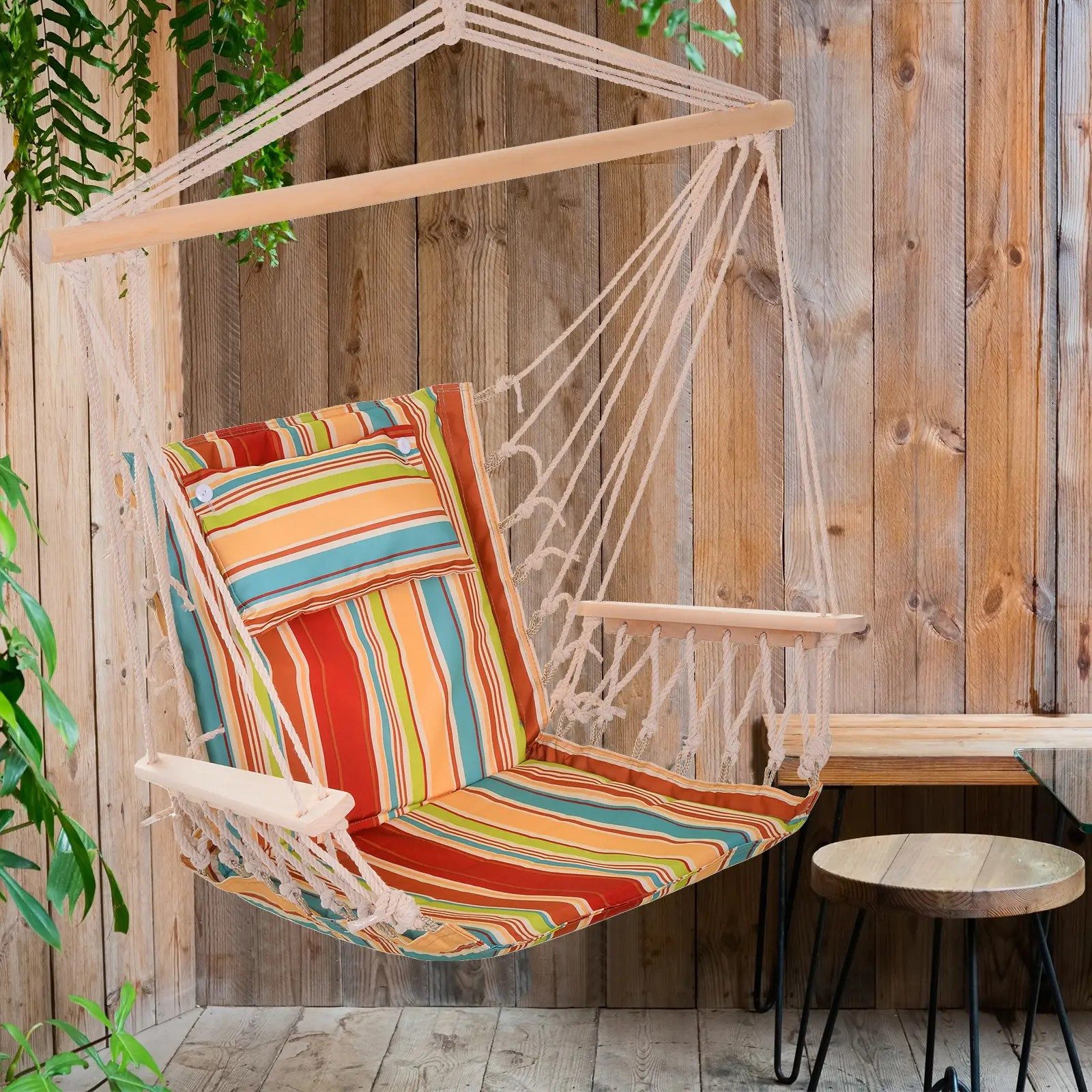 CHICFURN Hängesessel Hängestuhl mit Kissen und Querstrebe (Packung, 1-St., Leicht tragbar, einfach verpackbar, belastbar bis 100 kg), Für Garten und Balkon, mehrfarbig