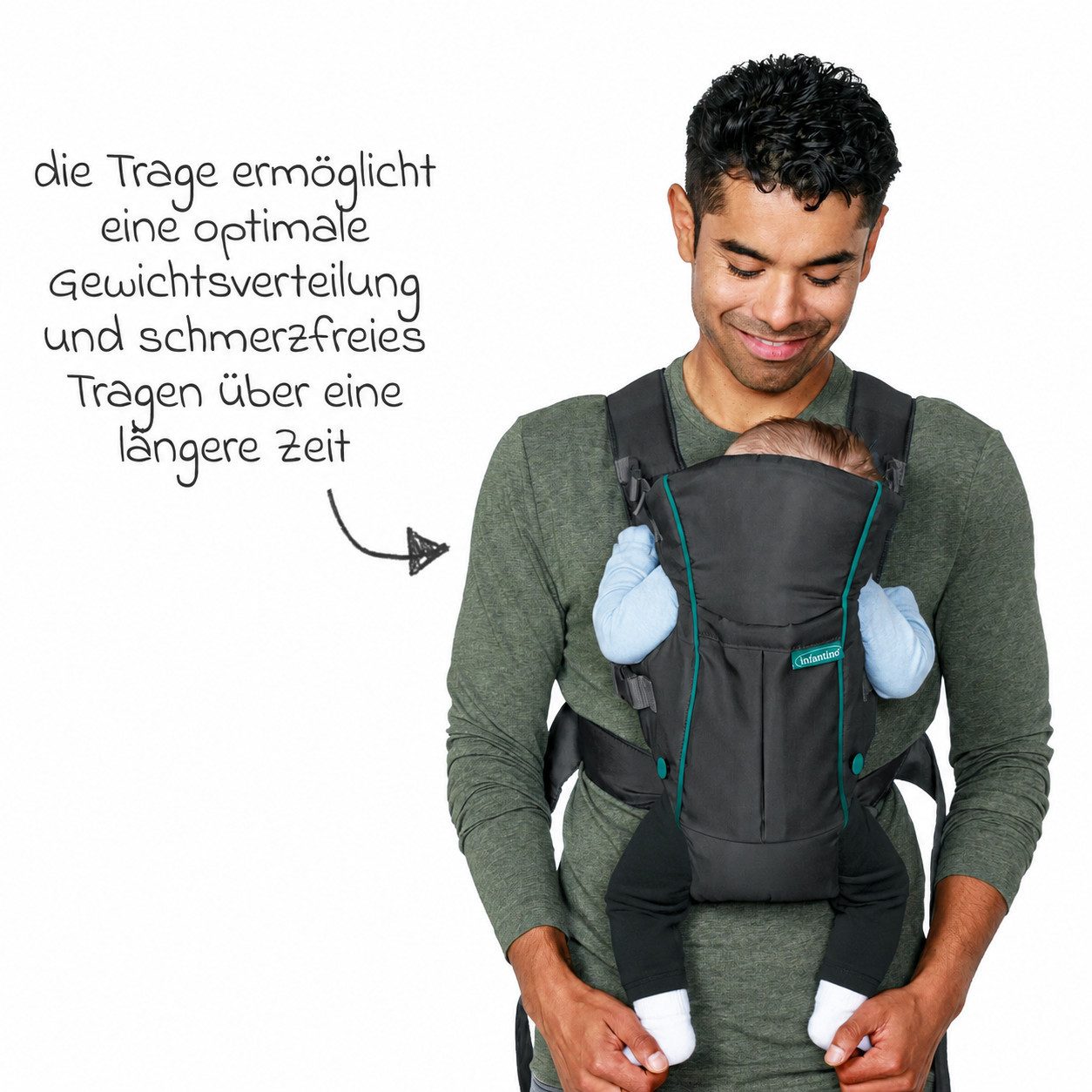 Infantino BKids Babytrage Swift Classic - Grau, Baby Bauchtrage ab Geburt von 3,6 - 11,3 kg 2 Tragepositionen – Bild 5 von 5
